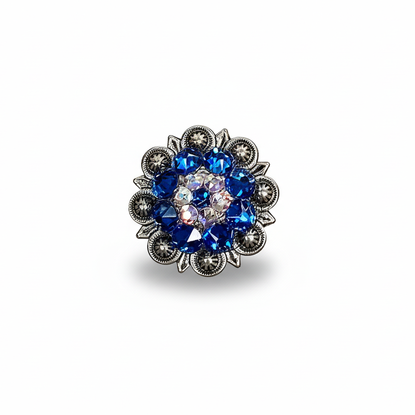 Antique Silver Capri - AB Crystal Conchos | Sizes 1"- 3" | Buckles | Saddle Set | Leather Rosettes | Slide