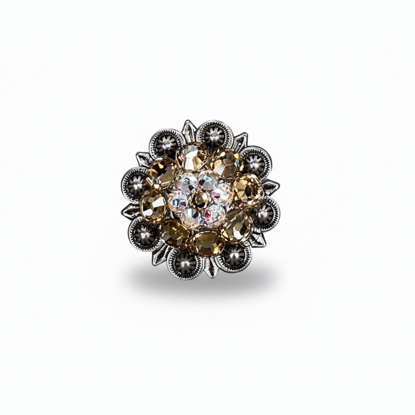 Antique Silver Champagne - AB Crystal Conchos | Sizes 1"- 3" | Buckles | Saddle Set | Leather Rosettes | Slide