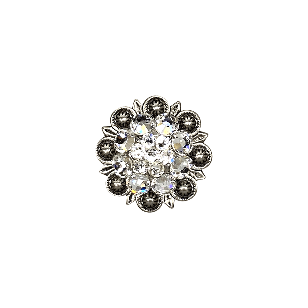 Clear Antique Silver 1.25" European Crystal Concho - RODEO DRIVE