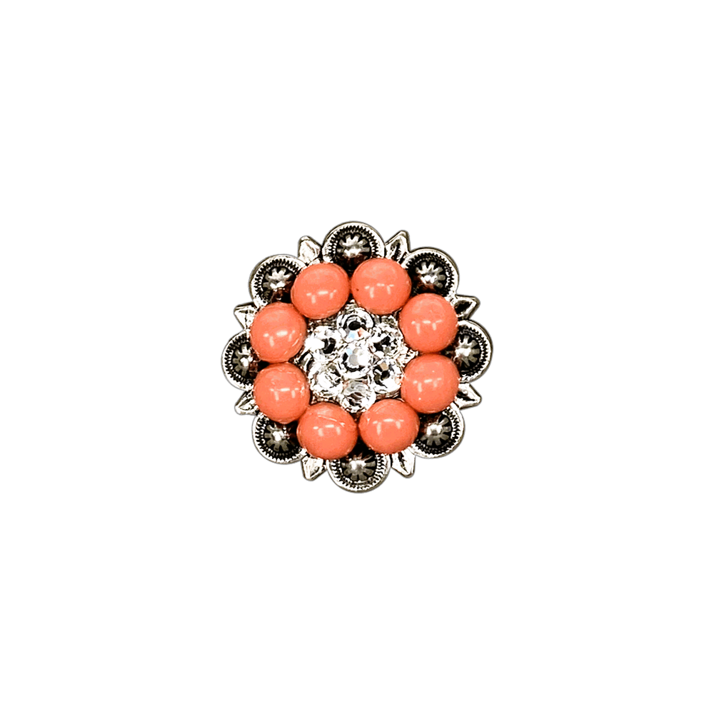 Fashion Coral & Clear Antique Silver 1.25" European Crystal Concho - RODEO DRIVE