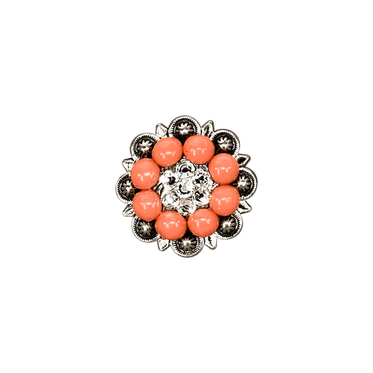 Fashion Coral & Clear Antique Silver 1.25" European Crystal Concho - RODEO DRIVE