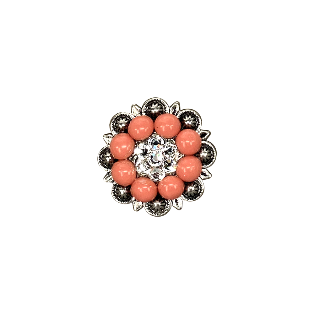 Antique Silver Coral, Clear Crystal Conchos - Sizes from 1