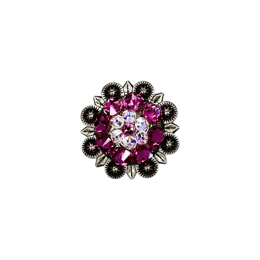 Fuchsia & AB Antique Silver 1.25" European Crystal Concho - RODEO DRIVE