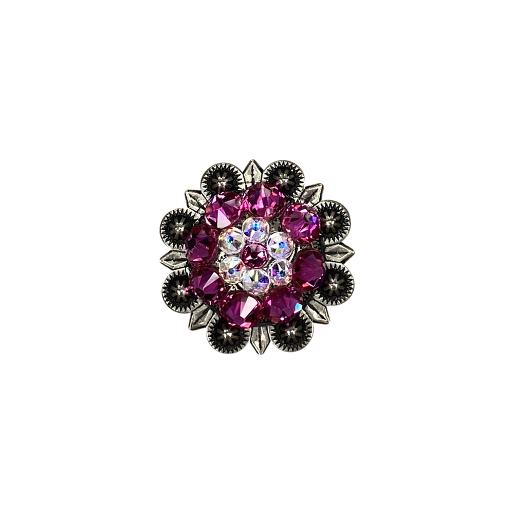 Antique Silver Fuchsia, AB Crystal Conchos - Sizes from 1