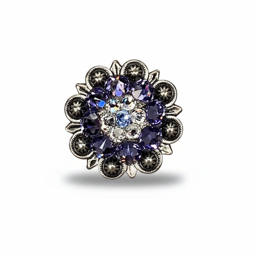 Antique Silver Light Sapphire - Clear - Lilac Crystal Conchos | Sizes 1"- 3" | Buckles | Saddle Set | Leather Rosettes | Slide
