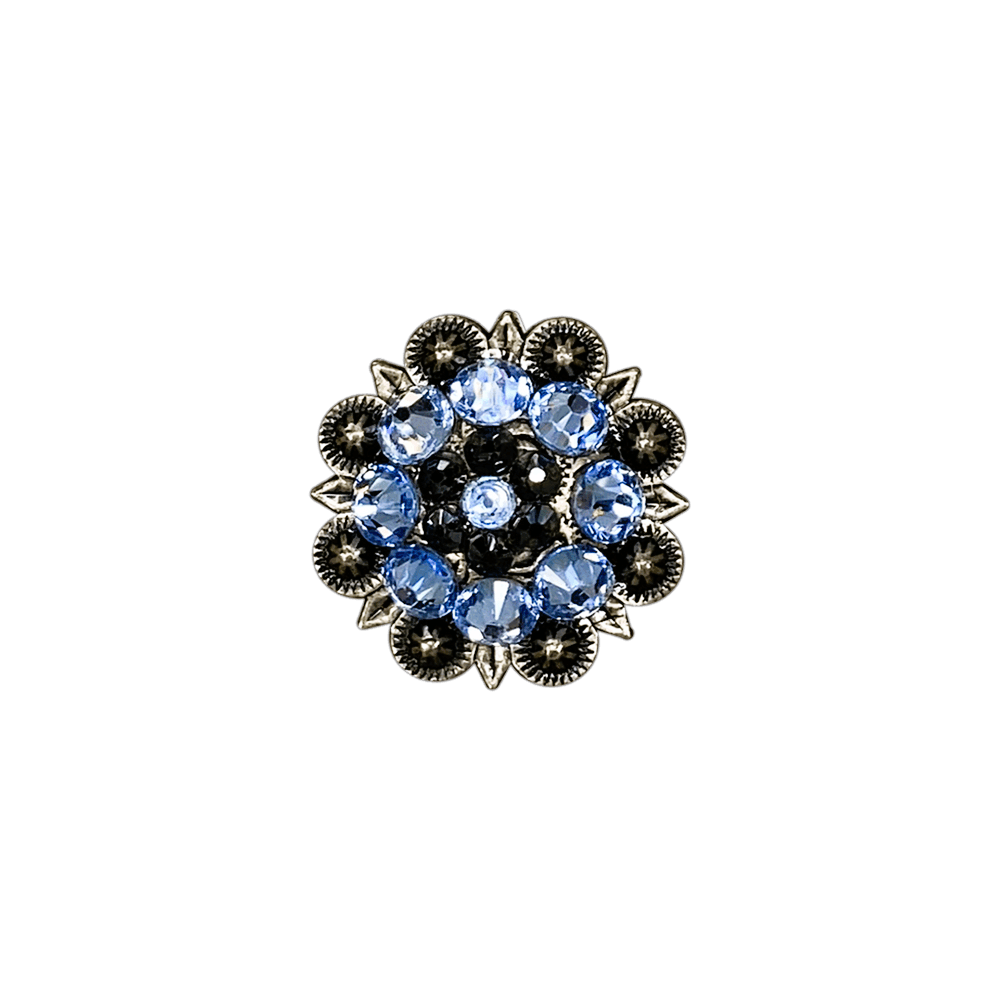 Light Sapphire & Jet Antique Silver 1.25" European Crystal Concho - RODEO DRIVE
