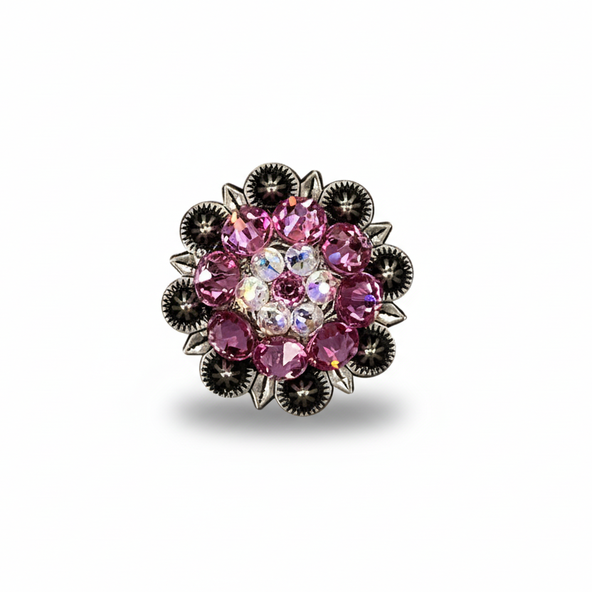 Antique Silver Pink - AB Crystal Conchos | Sizes 1"- 3" | Buckles | Saddle Set | Leather Rosettes | Slide