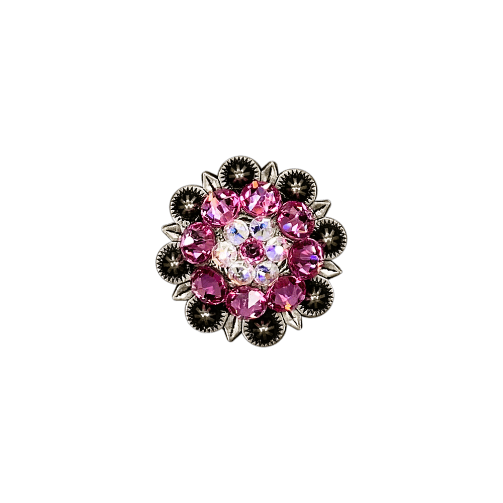 Pink & AB Antique Silver 1.25" European Crystal Concho - RODEO DRIVE