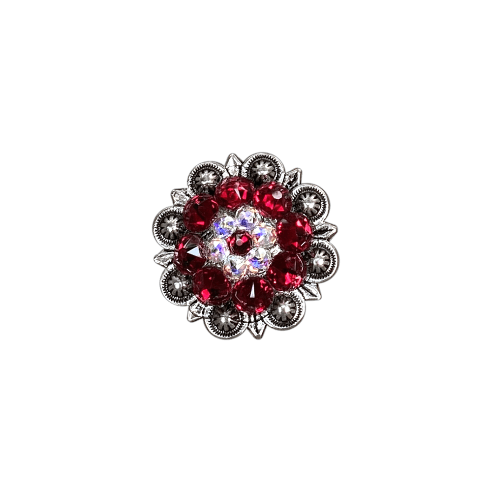Red & AB Antique Silver 1.25" European Crystal Concho - RODEO DRIVE