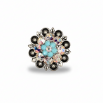 Antique Silver Turquoise - AB Crystal Conchos | Sizes 1"- 3" | Buckles | Saddle Set | Leather Rosettes | Slide