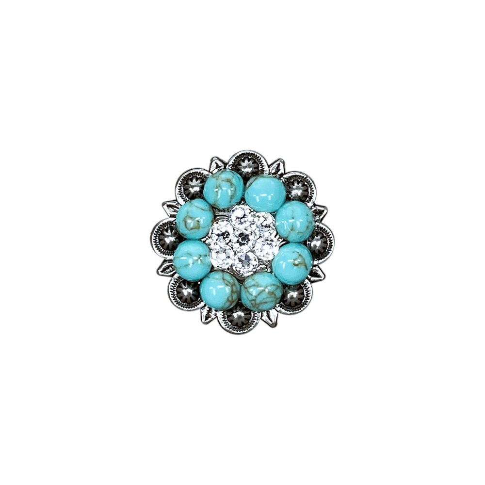 Fashion Turquoise & Clear Antique Silver 1.25
