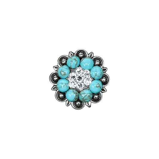 Fashion Turquoise & Clear Antique Silver 1.25" European Crystal Concho - RODEO DRIVE