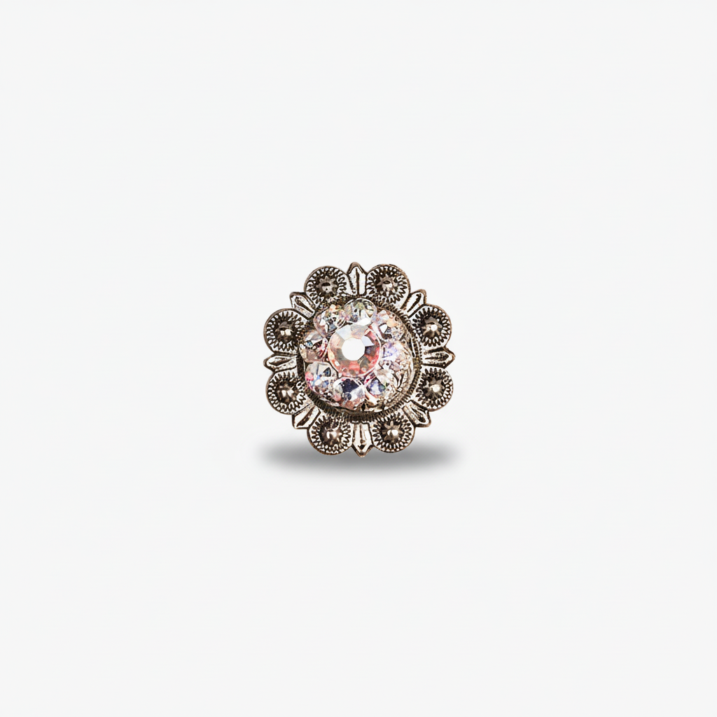 Antique Silver AB Crystal Conchos | Sizes 1"- 3" | Buckles | Saddle Set | Leather Rosettes | Slide