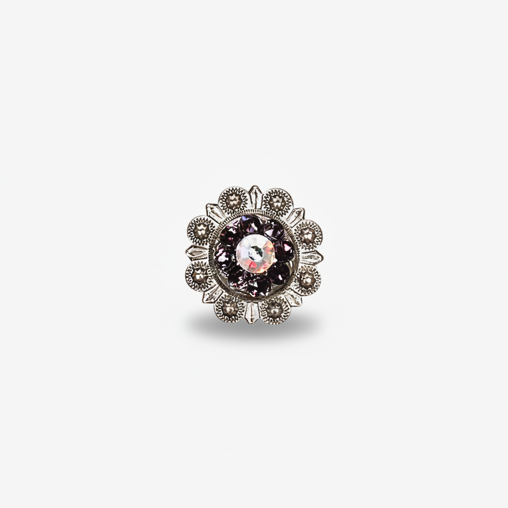 Antique Silver Amethyst - AB Crystal Conchos | Sizes 1"- 3" | Buckles | Saddle Set | Leather Rosettes | Slide