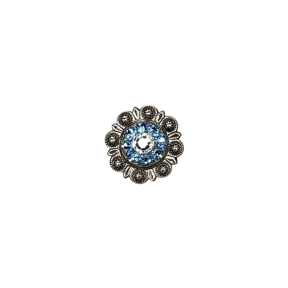 Antique Silver Aqua, Clear Crystal Conchos - Sizes from 1