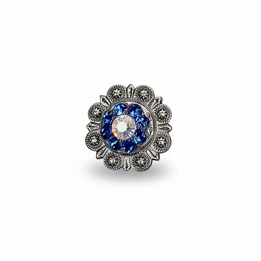 Antique Silver Capri - AB Crystal Conchos | Sizes 1"- 3" | Buckles | Saddle Set | Leather Rosettes | Slide