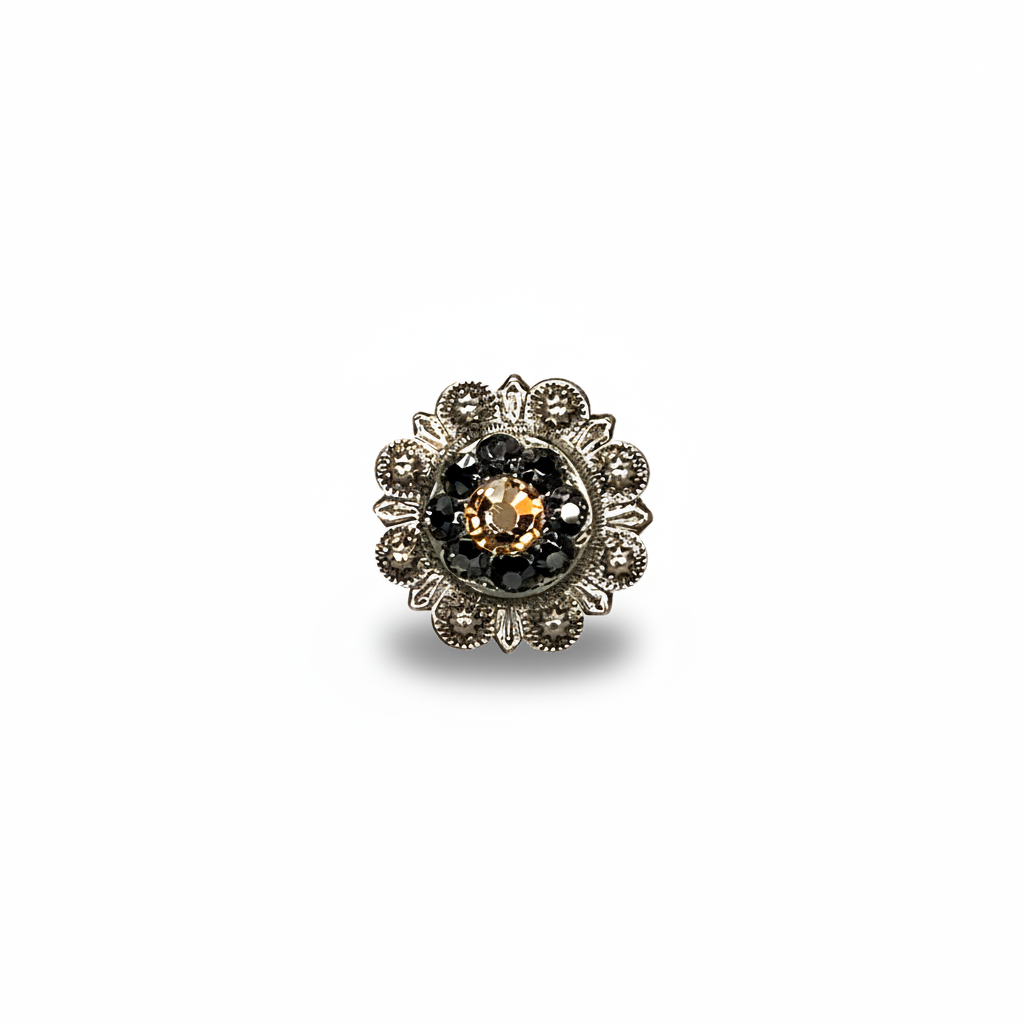 Antique Silver Champagne - Jet Crystal Conchos | Sizes 1"- 3" | Buckles | Saddle Set | Leather Rosettes | Slide