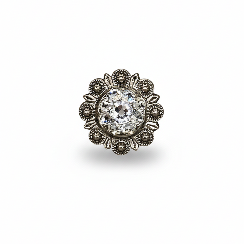 Antique Silver Clear Crystal Conchos | Sizes 1"- 3" | Buckles | Saddle Set | Leather Rosettes | Slide