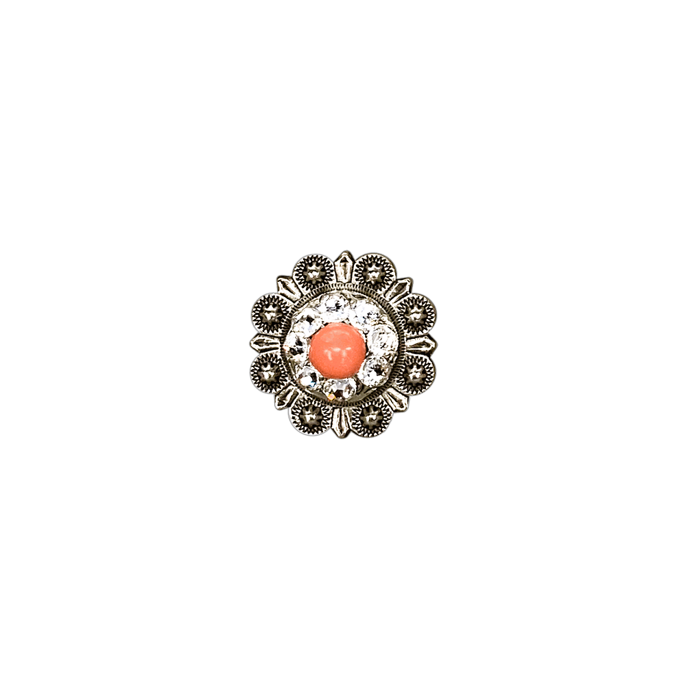 Fashion Coral & Clear Antique Silver 1" European Crystal Concho - RODEO DRIVE