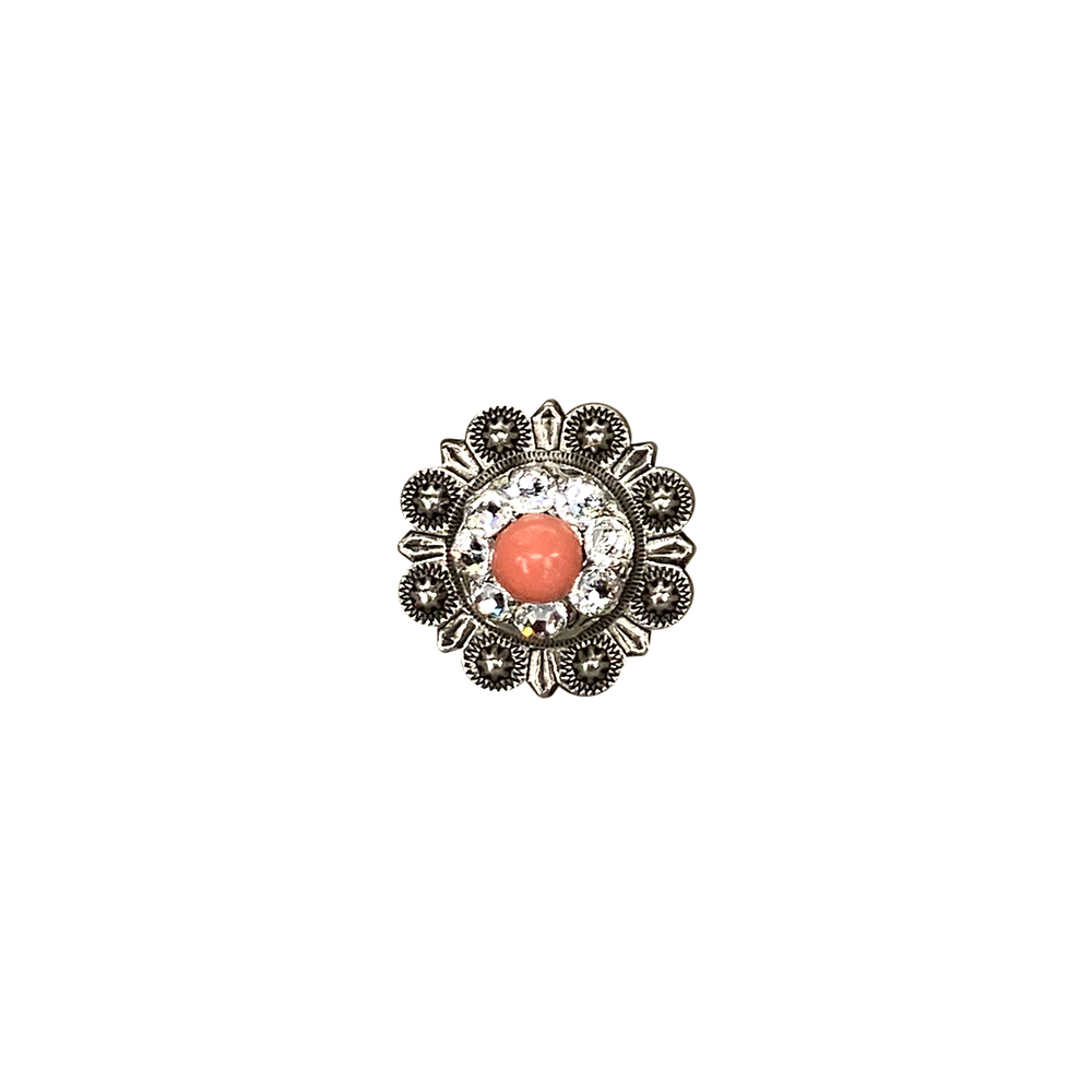 Antique Silver Coral, Clear Crystal Conchos - Sizes from 1