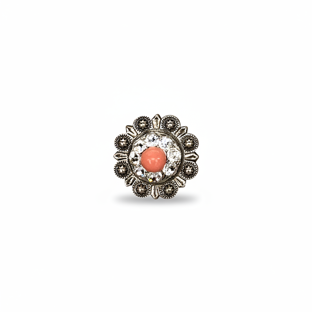 Antique Silver Coral - Clear Crystal Conchos | Sizes 1"- 3" | Buckles | Saddle Set | Leather Rosettes | Slide