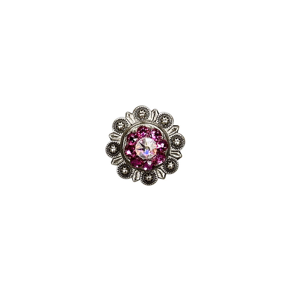 Fuchsia & AB Antique Silver 1" European Crystal Concho - RODEO DRIVE