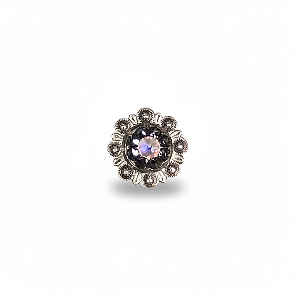 Antique Silver Jet - AB Crystal Conchos | Sizes 1"- 3" | Buckles | Saddle Set | Leather Rosettes | Slide