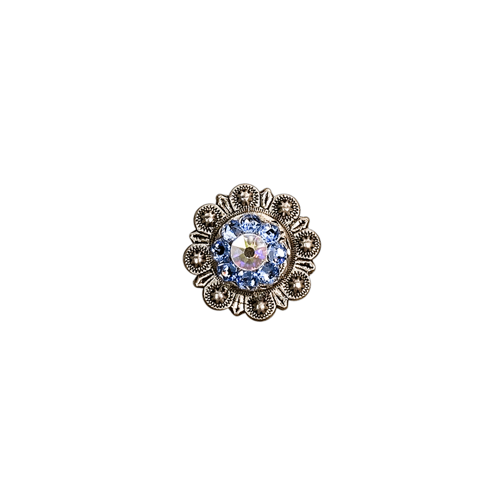 Light Sapphire & AB Antique Silver 1" European Crystal Concho - RODEO DRIVE