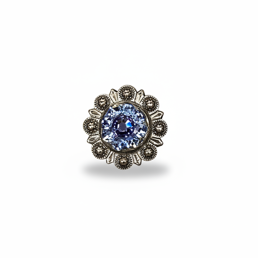 Antique Silver Light Sapphire - Clear - Lilac Crystal Conchos | Sizes 1"- 3" | Buckles | Saddle Set | Leather Rosettes | Slide