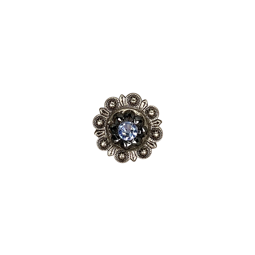 Antique Silver Light Sapphire, Jet Crystal Conchos - Sizes from 1
