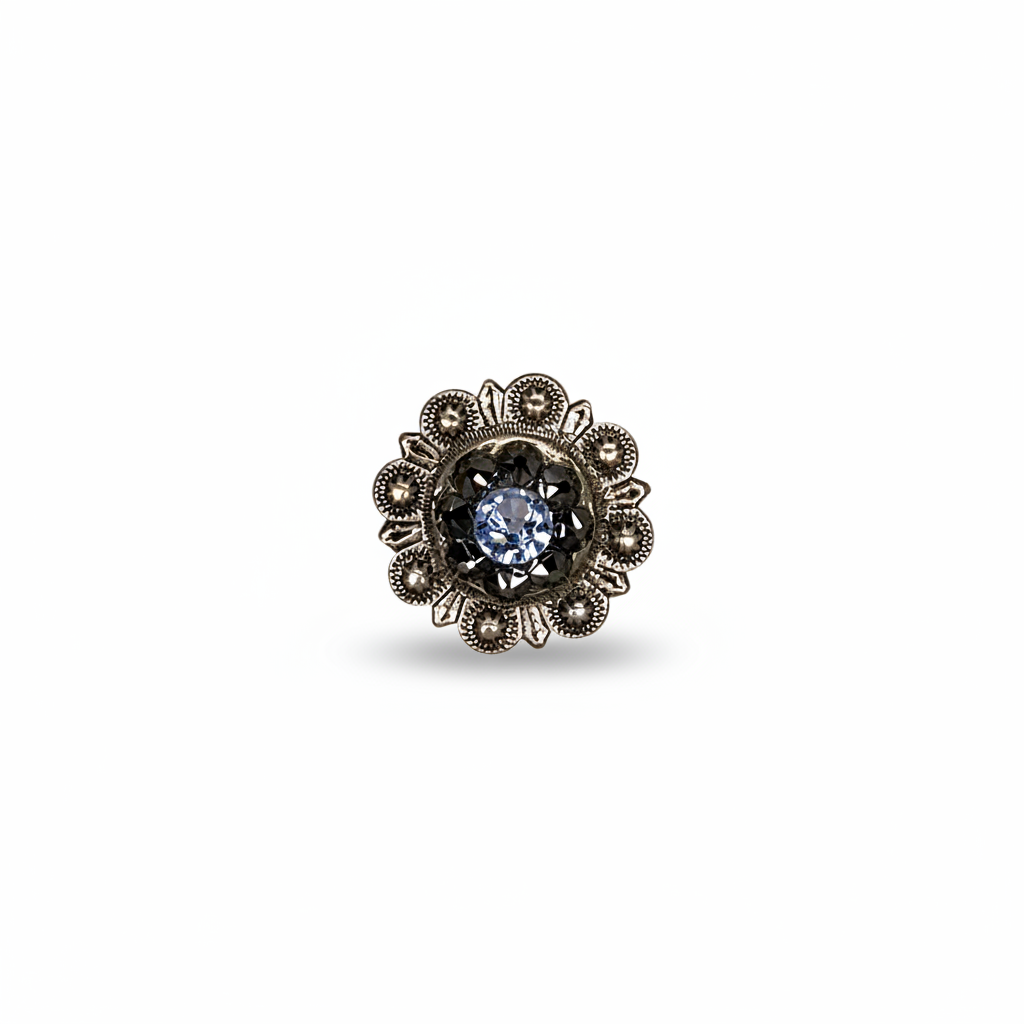 Antique Silver Light Sapphire - Jet Crystal Conchos | Sizes 1"- 3" | Buckles | Saddle Set | Leather Rosettes | Slide