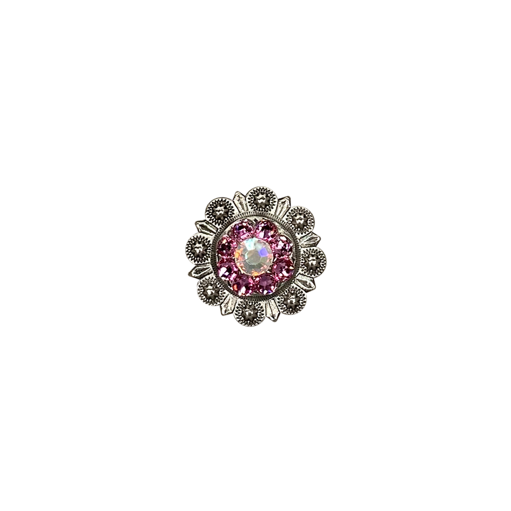 Antique Silver Pink, AB Crystal Conchos - Sizes from 1