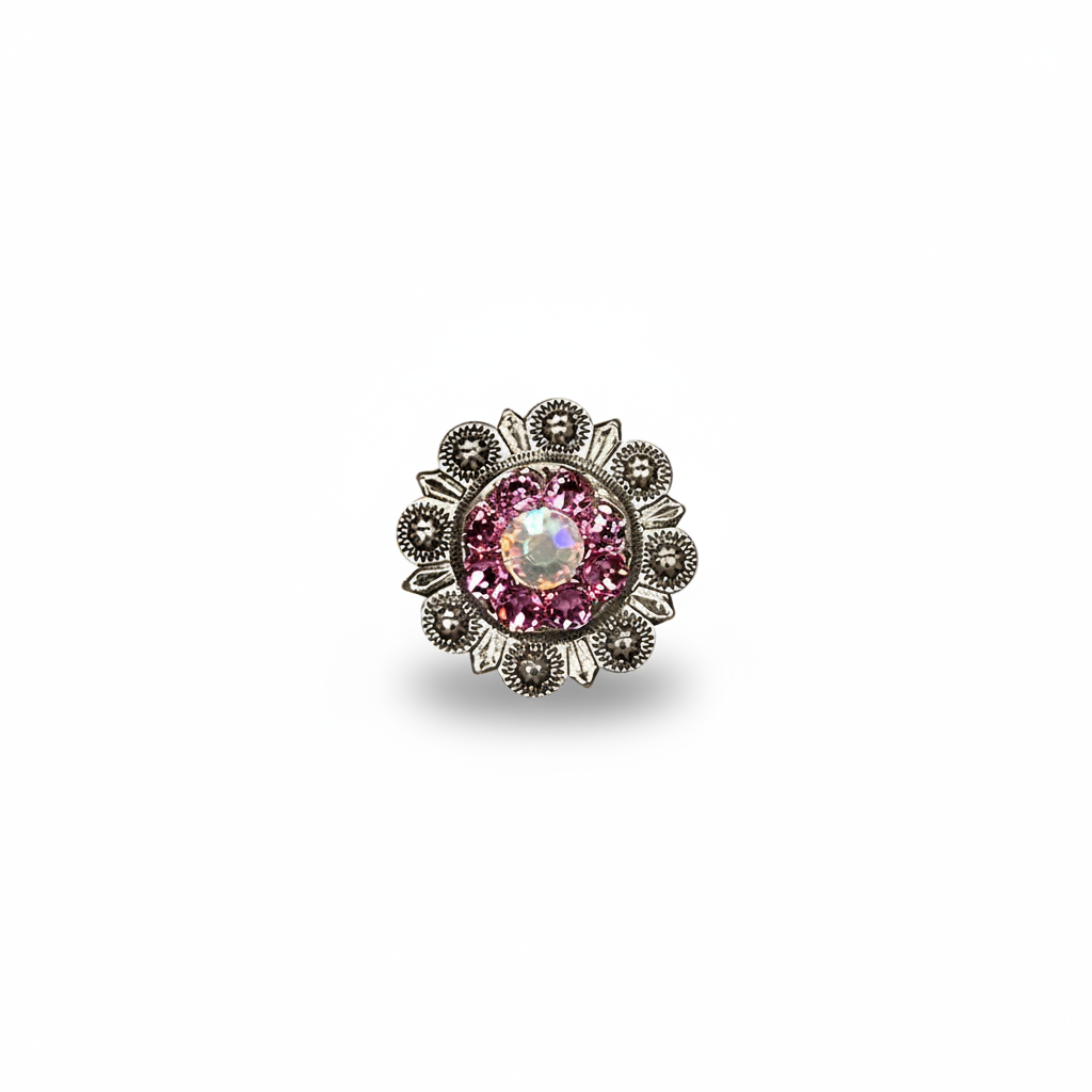 Antique Silver Pink - AB Crystal Conchos | Sizes 1"- 3" | Buckles | Saddle Set | Leather Rosettes | Slide