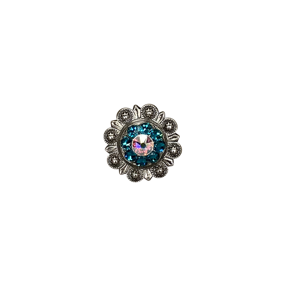 Antique Silver Teal, AB Crystal Conchos - Sizes from 1