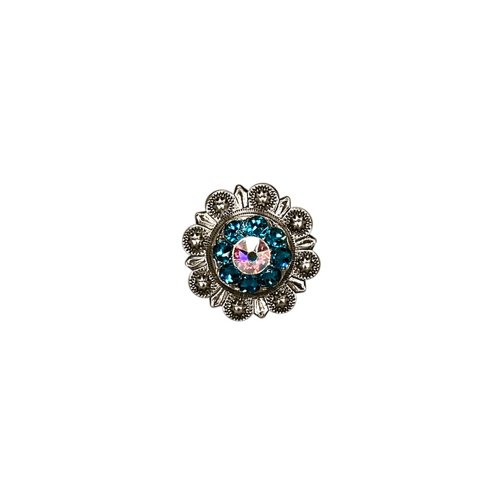 Teal & AB Antique Silver 1" European Crystal Concho - RODEO DRIVE