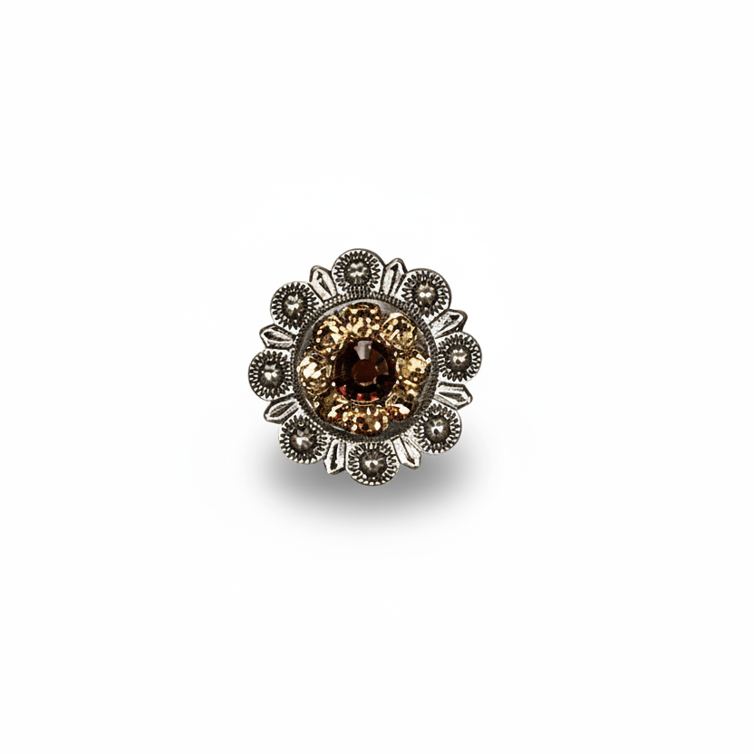Antique Silver Topaz - Champagne Crystal Conchos | Sizes 1"- 3" | Buckles | Saddle Set | Leather Rosettes | Slide