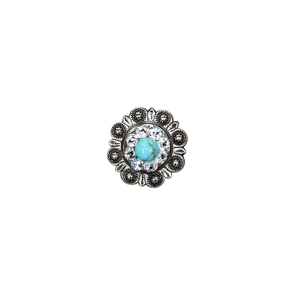 Fashion Turquoise & Clear Antique Silver 1" European Crystal Concho - RODEO DRIVE