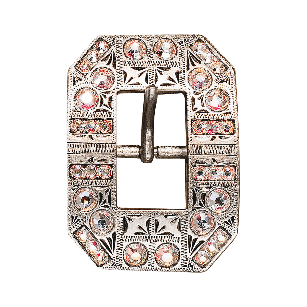 AB Antique Silver European Crystal Square Cart Buckle - RODEO DRIVE