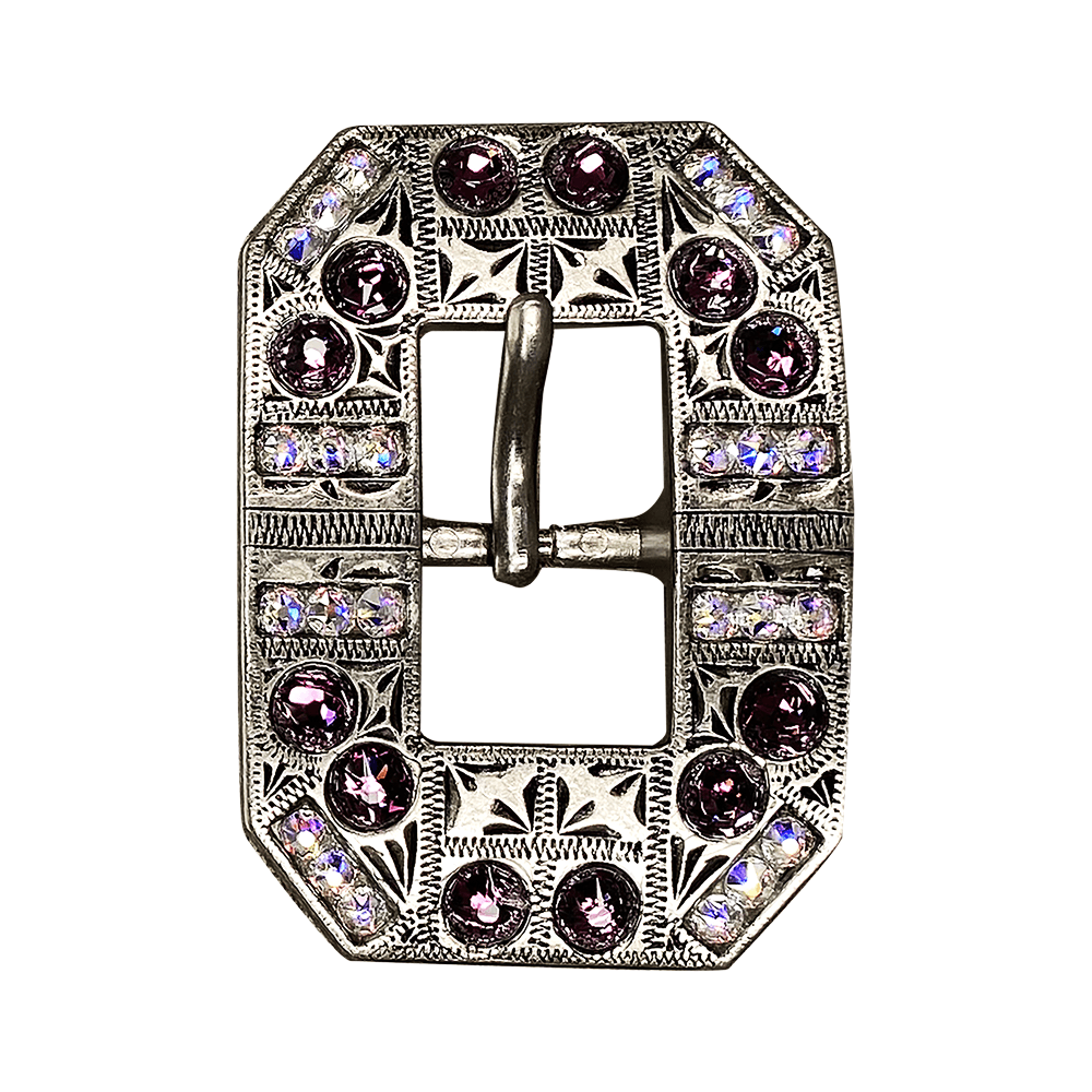Amethyst & AB Antique Silver European Crystal Square Cart Buckle - RODEO DRIVE