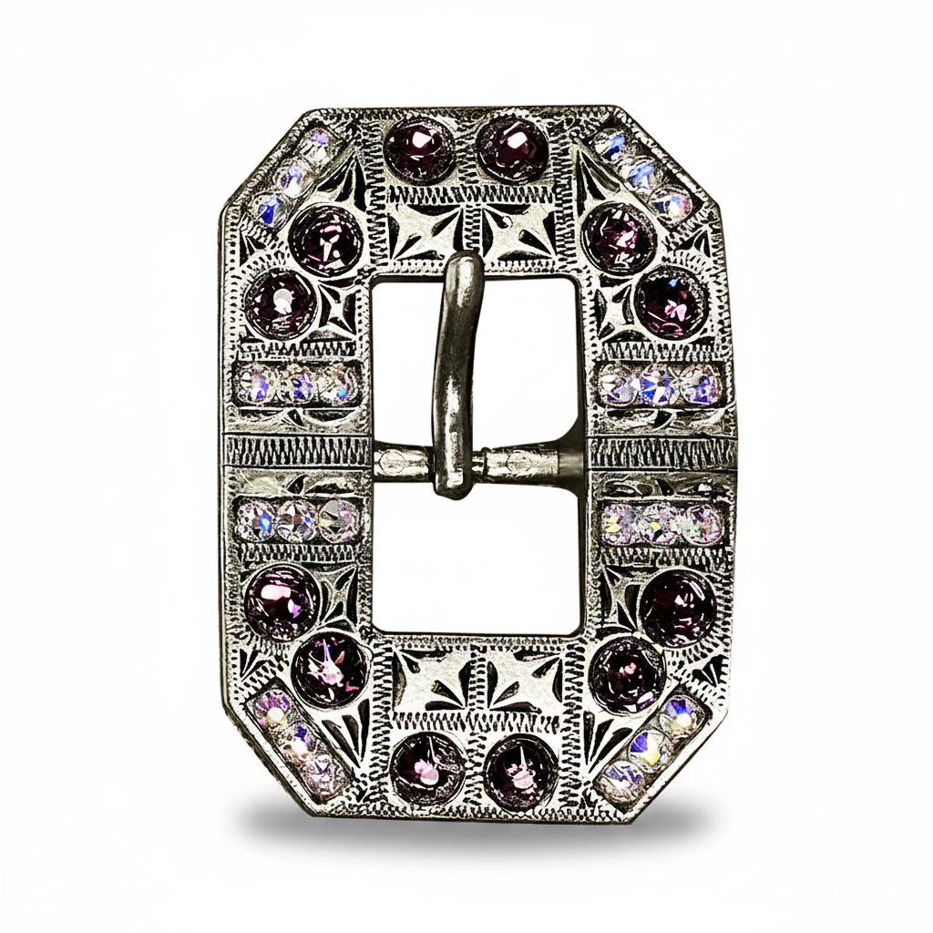 Antique Silver Amethyst - AB Crystal Conchos | Sizes 1"- 3" | Buckles | Saddle Set | Leather Rosettes | Slide
