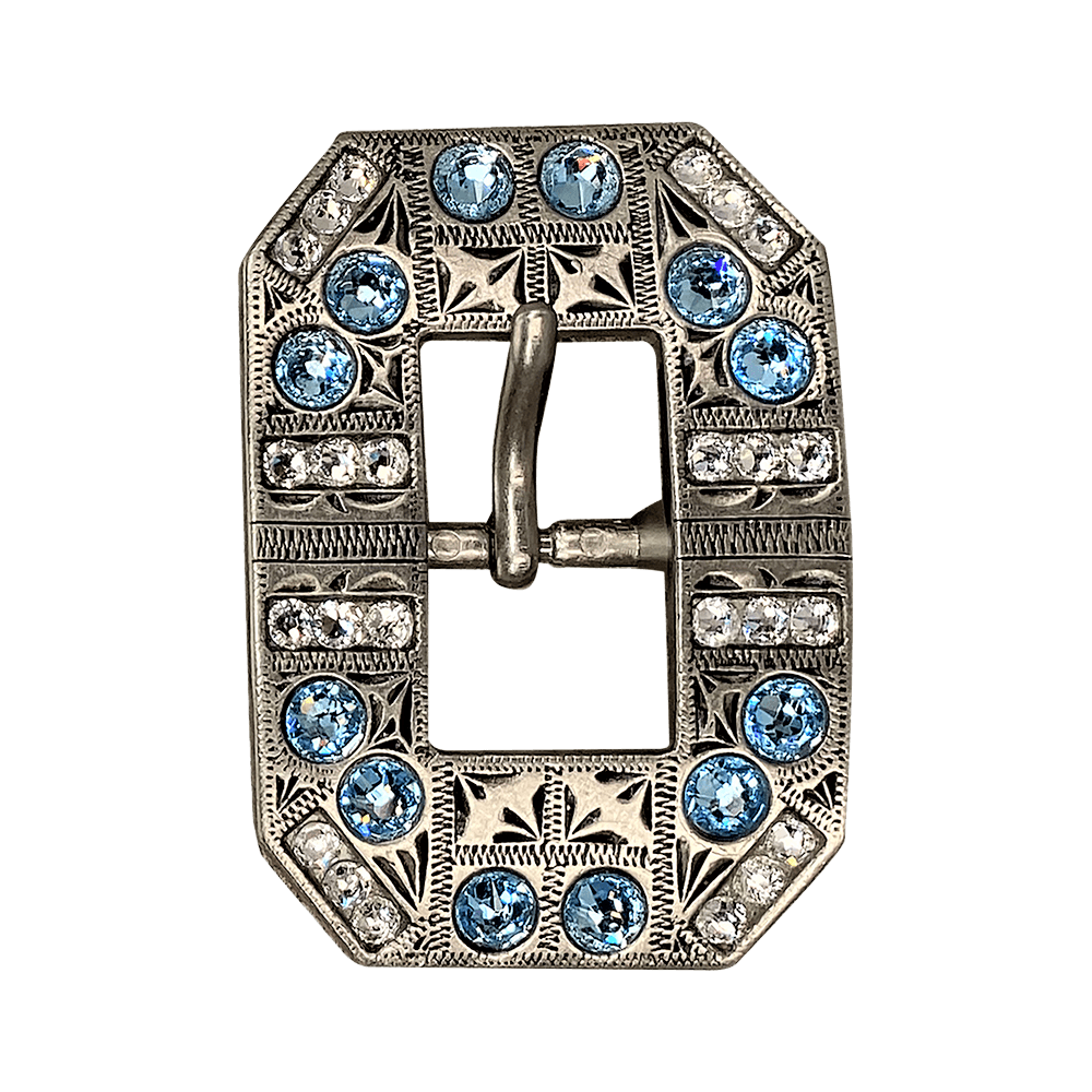 Aqua & Clear Antique Silver European Crystal Square Cart Buckle - RODEO DRIVE