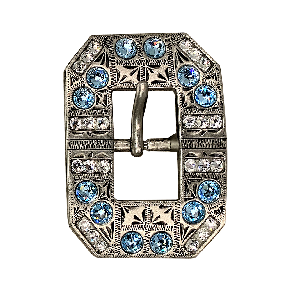 Antique Silver Aqua, Clear Crystal Conchos - Sizes from 1