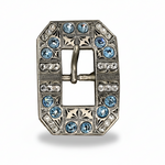 Antique Silver Aqua  - Clear Crystal Conchos | Sizes 1"- 3" | Buckles | Saddle Set | Leather Rosettes | Slide