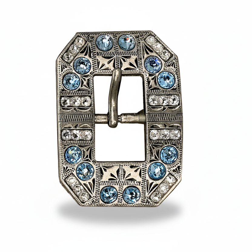 Antique Silver Aqua  - Clear Crystal Conchos | Sizes 1"- 3" | Buckles | Saddle Set | Leather Rosettes | Slide