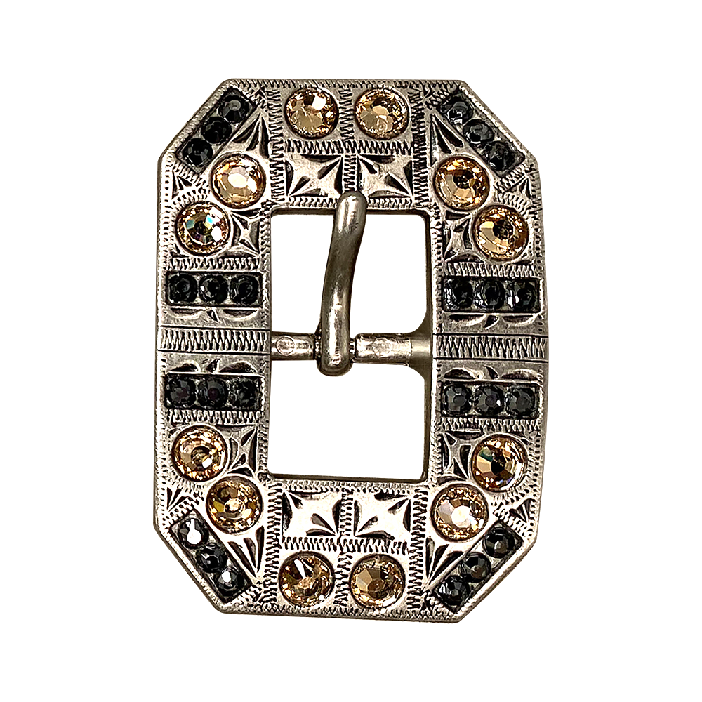 Antique Silver Champagne, Jet Crystal Conchos - Sizes from 1