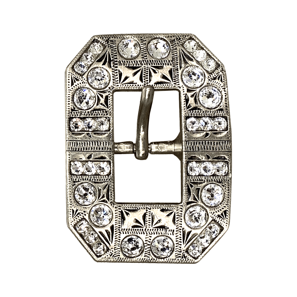 Clear Antique Silver European Crystal Square Cart Buckle - RODEO DRIVE