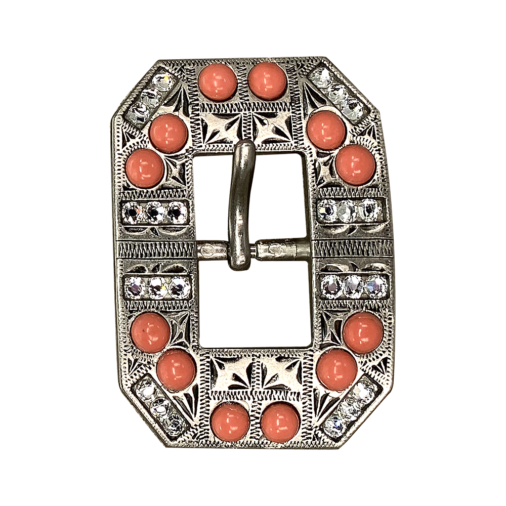 Antique Silver Coral, Clear Crystal Conchos - Sizes from 1"- 3" and Buckles