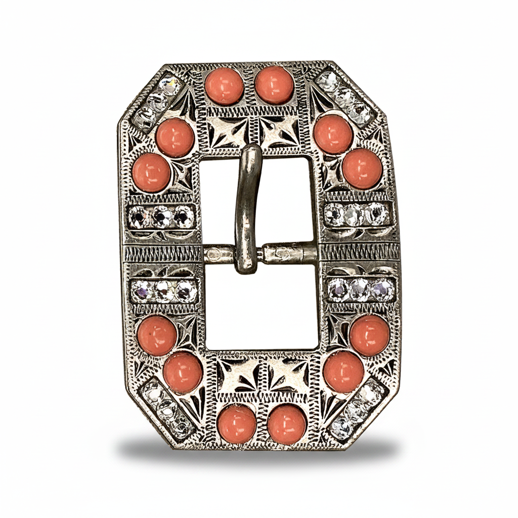 Antique Silver Coral - Clear Crystal Conchos | Sizes 1"- 3" | Buckles | Saddle Set | Leather Rosettes | Slide