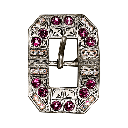 Fuchsia & AB Antique Silver European Crystal Square Cart Buckle - RODEO DRIVE