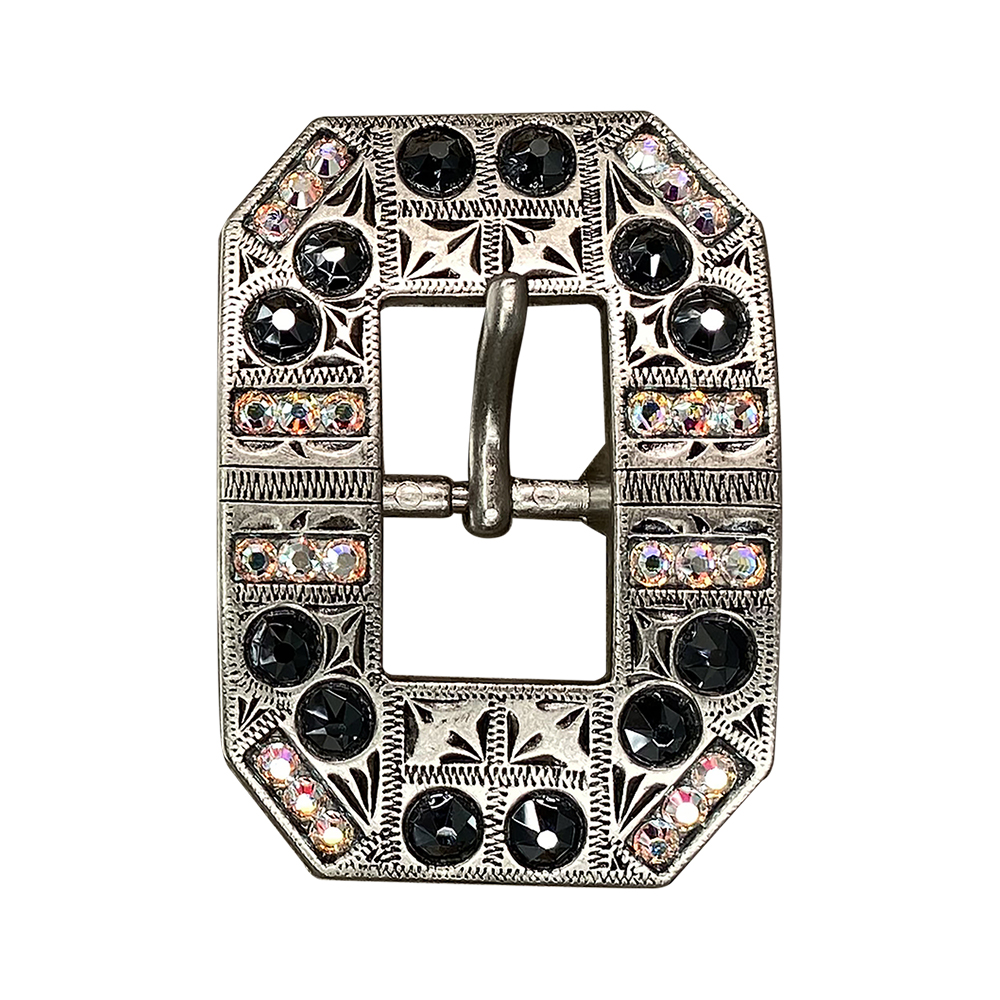 Antique Silver Jet, AB Crystal Conchos - Sizes from 1"- 3" and Buckles